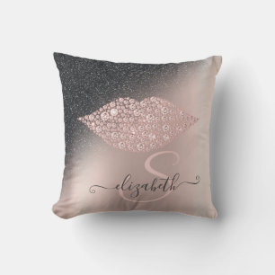 Diamanten Lippen Glitter Ombre Roségold Kissen