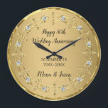 Diamanten mit Goldverzierung Große Wanduhr<br><div class="desc">Elegante und einfache goldene Blumendekorationen mit Diamanten über goldenem Hintergrund und Ring. 50. Hochzeitstag</div>