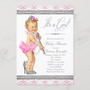 Diamanten Perlen High Heel Kleine Lady Baby Shower Einladung