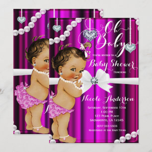 Diamanten & Perlen Hot Pink Vintage Baby Shower Einladung