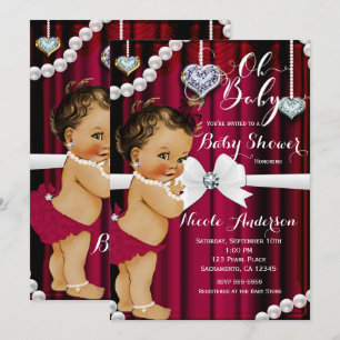 Diamanten & Perlen Rote Glamour Vintage Babyparty Einladung