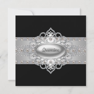 Diamanten Perlen Schwarze Quinceanera-Einladungen Einladung