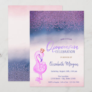 Diamanten, Pink Flamingo Crown Ombre Quinceañera Einladung