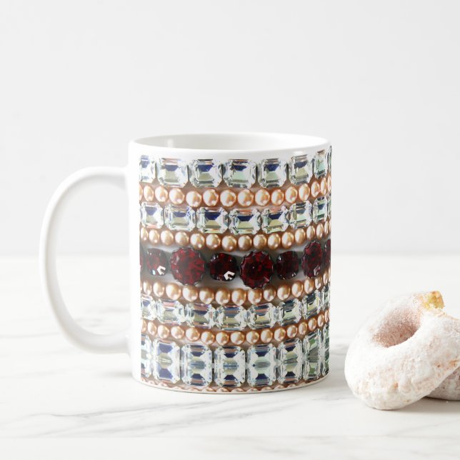 Diamanten-Rhinestones-Rubies-Garnelenperlen Kaffeetasse (Mit Donut)