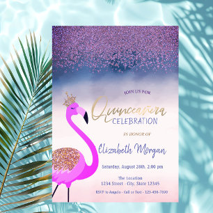 Diamanten, Rosa Flamingo Ombre Quinceañera Einladung
