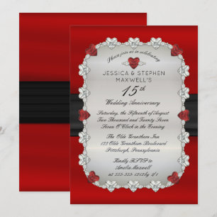 Diamanten Rubine Rot 15. Hochzeitstag Einladung