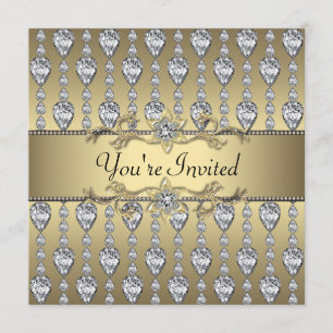 Diamanten Schwarz & Gold Einladung zur Party für j