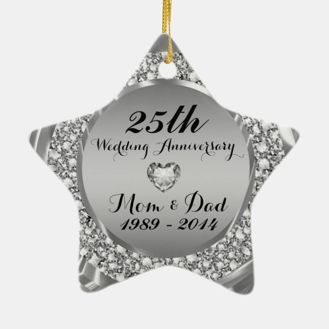 Diamanten & Silber 25. Hochzeitstag 2 Keramik Ornament (Hinten)
