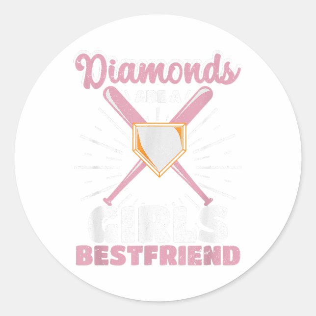 Diamanten sind ein Girls bester Freund Baseball So Runder Aufkleber (Vorderseite)