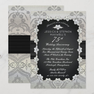 Diamanten   Spitze 75. Hochzeitstag-Jubiläum Einladung