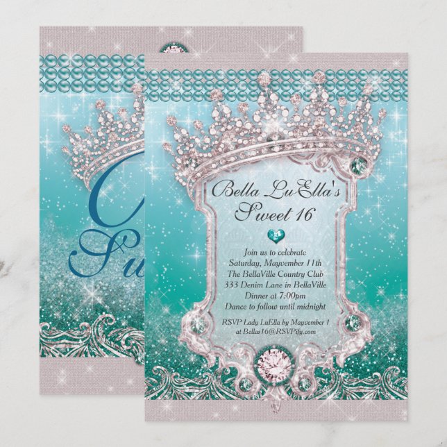 Diamanten und Bling Sweet 16 Quince Einladungen (Vorne/Hinten)