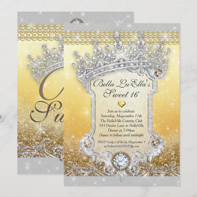 Diamanten und Bling Sweet 16 Quince Einladungen (Vorne/Hinten)