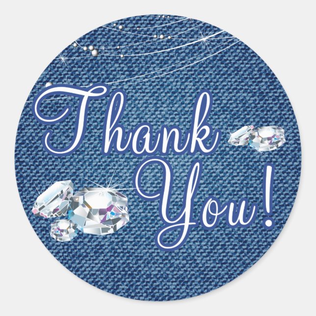 Diamanten und Denim Danke Stickers (Vorderseite)