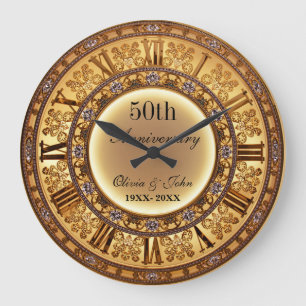 Diamanten und Gold 50. Hochzeitstag Große Wanduhr