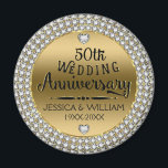 Diamanten und Gold Magnet zum 50. Jahrestag der Ho<br><div class="desc">Eleganter 50. Hochzeitstag mit weißem Diamantenkreis,  glänzender goldener Hintergrund. 50. Hochzeit Jubiläum Text-Design in schwarz mit glänzenden Akzenten. Individueller Name und Jahr der Hochzeit.</div>