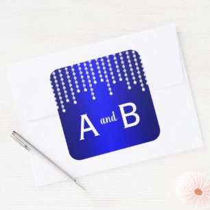Diamanten und Perlen Blue Wedding Quadratischer Aufkleber