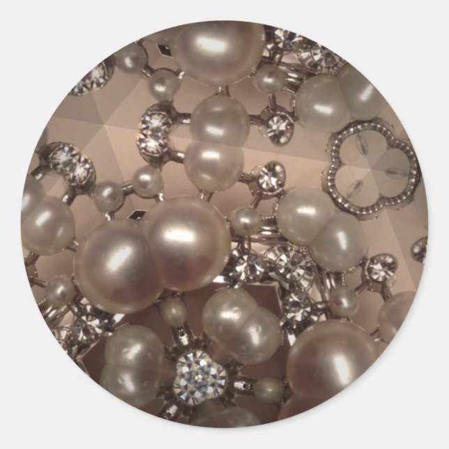 Diamanten und Perlen Runder Aufkleber (Vorderseite)