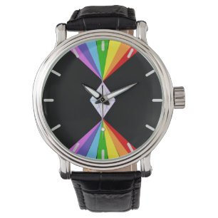 Diamanten und Regenbögen auf Schwarz Armbanduhr