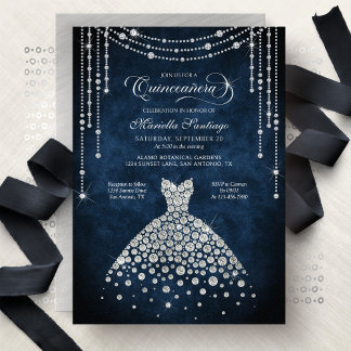 Diamantene Kleid Funken Quinceanera Einladung