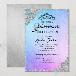 Diamantene Lace-Sparkle Blau Lila Quinceanera Einladung