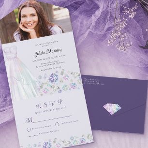 Diamantene Prinzessin lila Quinceanera mit Rückant All In One Einladung
