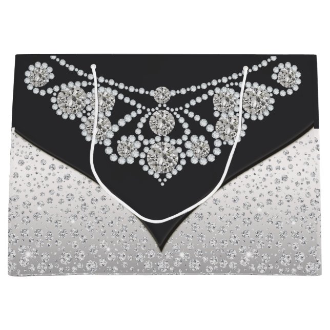 Diamantene schwarze Damen-Silber-Tasche Große Geschenktüte (Vorderseite)
