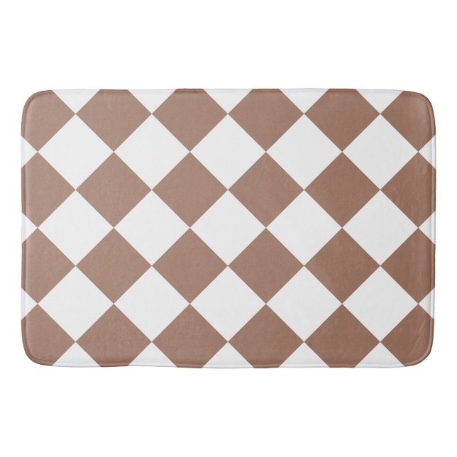 Diamantenmuster in Weiß und Mocha Mousse Badematte (Vorderseite)
