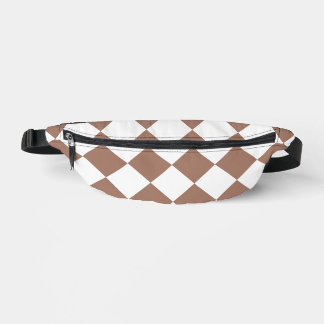 Diamantenmuster in Weiß und Mocha Mousse Bauchtasche (Vorderseite)