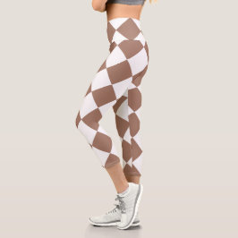 Diamantenmuster in Weiß und Mocha Mousse Capri Leggings