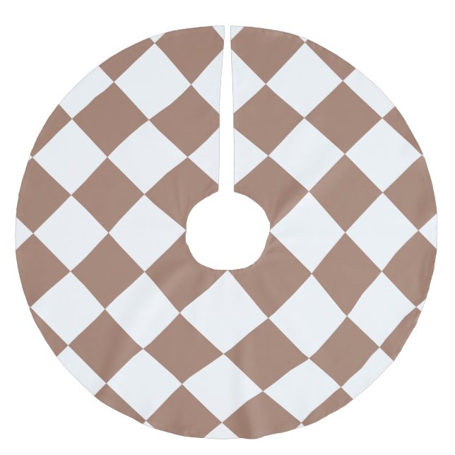 Diamantenmuster in Weiß und Mocha Mousse Polyester Weihnachtsbaumdecke (Vorderseite)