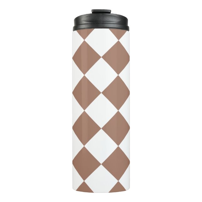 Diamantenmuster in Weiß und Mocha Mousse Thermosbecher (Vorderseite)