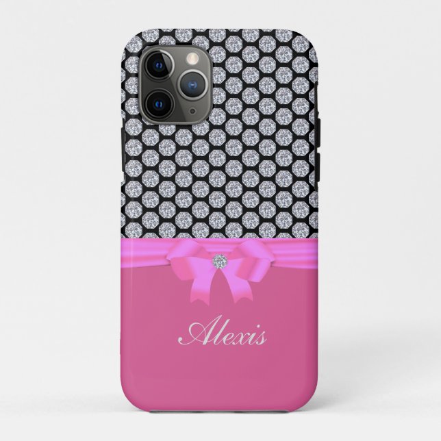 Diamantenmuster und Namenskalligraphie auf Rose Case-Mate iPhone Hülle (Rückseite)