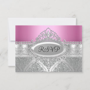 Diamantentiaradiem & Silber Damast Pink RSVP Karte