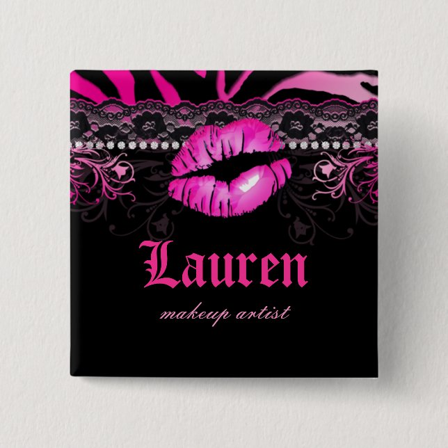 Diamantenzebra-Maskenbildner-Rosa der Button (Vorderseite)