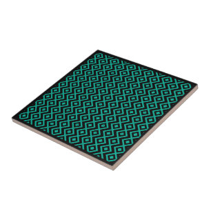Diamantförmiges Harlekin-Muster Schwarz Türkis   Fliese