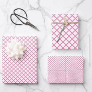 Diamantgitter Fuchsia Pink - Weiß Geschenkpapier Set