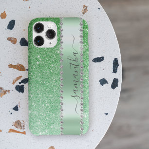 Diamantgrüner Glitter-Calligraphy-Monogramm-Name Case-Mate iPhone Hülle
