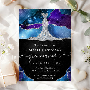 Diamantkleid und Galaxy-Achat Quinceanera Einladung