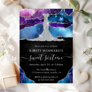 Diamantkleid und Galaxy-Achat Sweet 16 Einladung