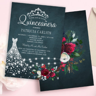 Diamantkleid und Tiara blumengeschmückte elegante  Einladung