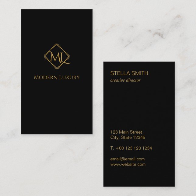 Diamantlogo| Schwarz und Gold Visitenkarte (Vorne/Hinten)