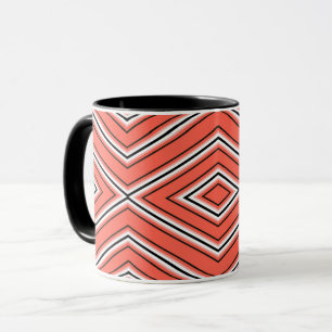 Diamantmuster aus Korallenrot, Schwarz und Weiß im Tasse