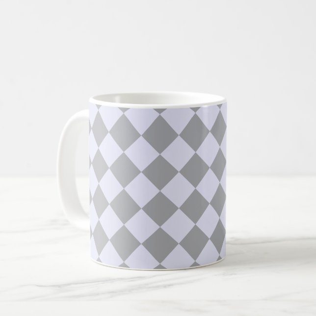 Diamantmuster in Grau und Lavendel Kaffeetasse (Vorderseite Links)