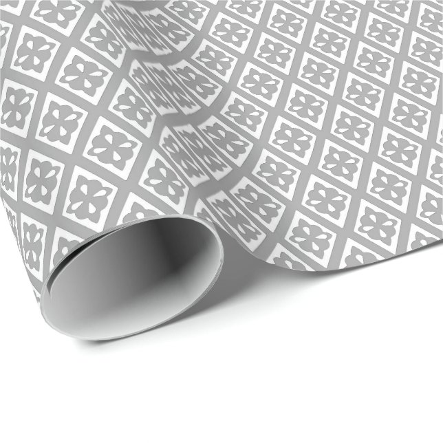 Diamantmuster - silbergrau und weiß geschenkpapier (Rolleneckpunkt)