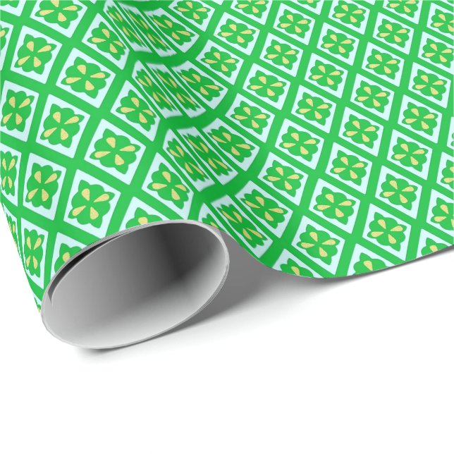 Diamantmuster - smaragdgrün und aqua geschenkpapier (Rolleneckpunkt)