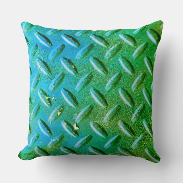 Diamantplatte Stahl grün und blau Kissen (Vorderseite)