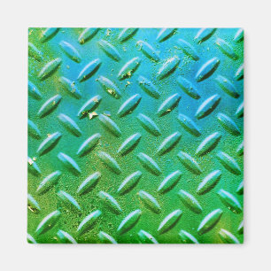 Diamantplatte Stahl grün und blau Magnet