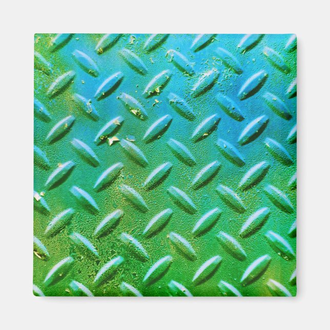 Diamantplatte Stahl grün und blau Magnet (Vorne)