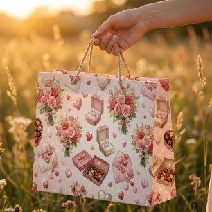Diamantringe, Rosen und Luxus-Geschenkboxen-Muster Große Geschenktüte