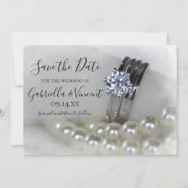 Diamantrings und Perlen Hochzeit Sichern Sie das D Save The Date